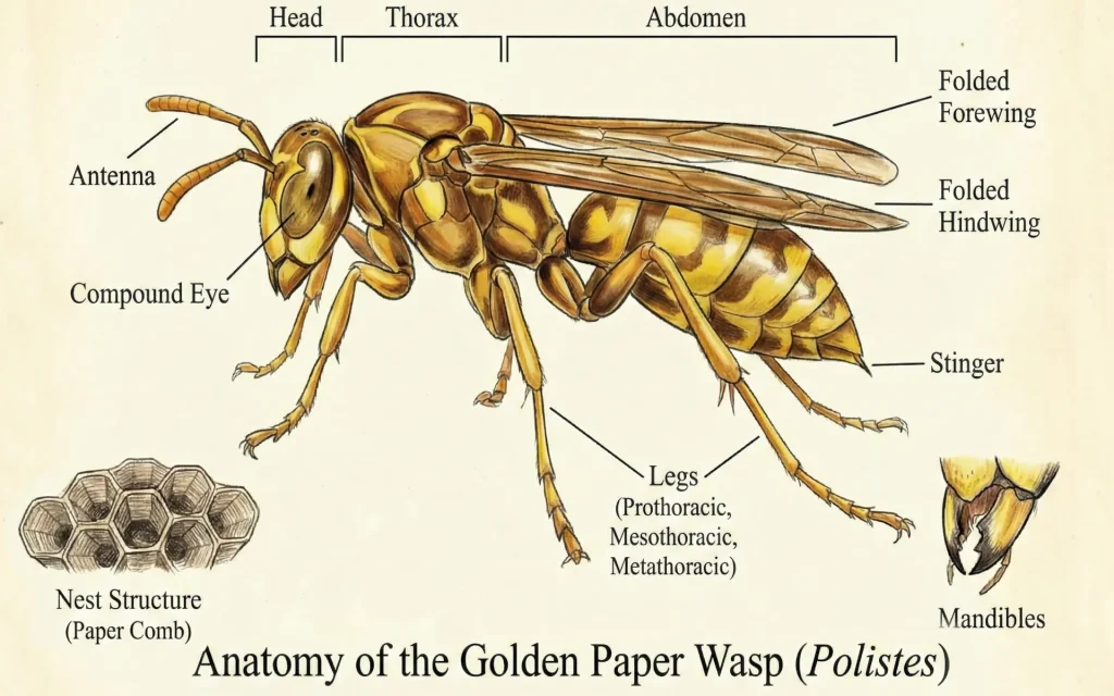 anatomy diagram of golden paper wasp polistes body parts