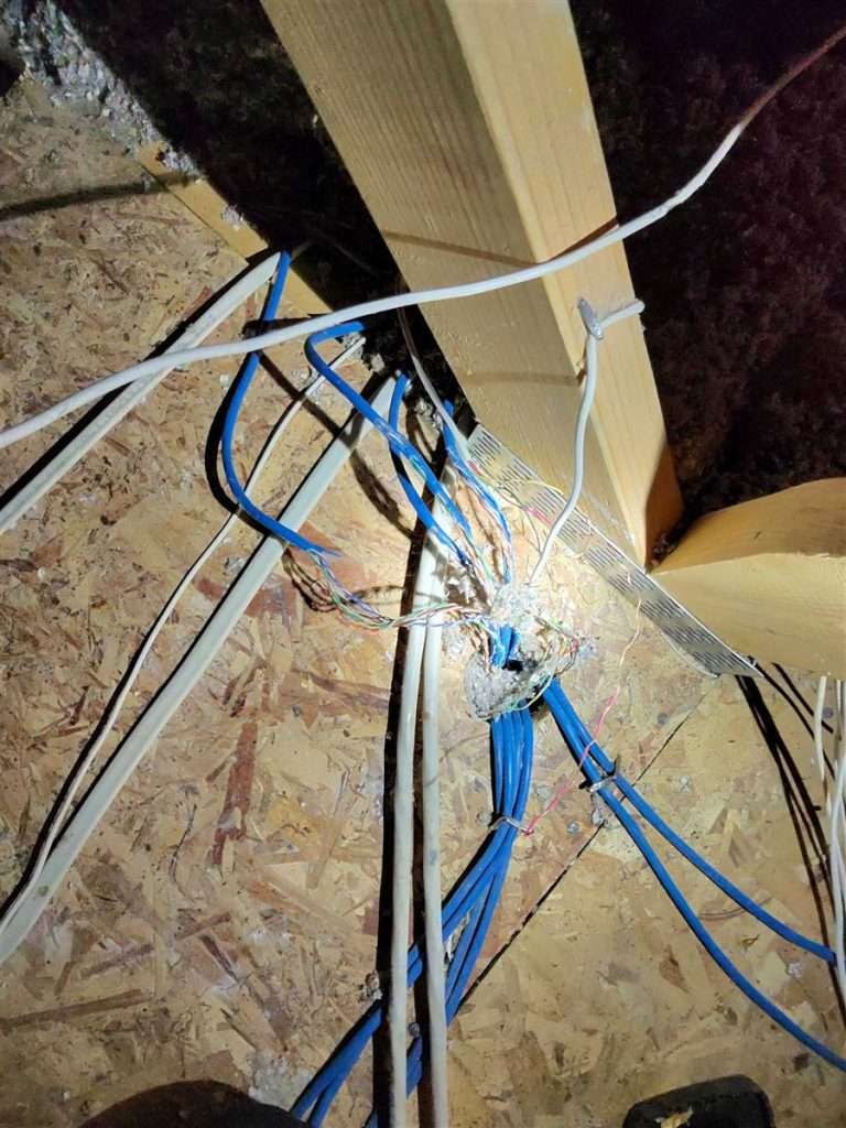 Network cables chewed by rats where they pass through an attic in Chandler